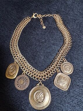 Chico's Gold-Tone Coin Charm Statement Necklace